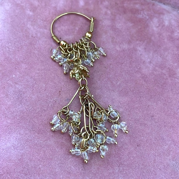 Dangle Earrings - Boho Vintage Gold Toned w/Clear Beads - 3" - Picture 10 of 15